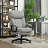 HOMCOM Bürostuhl, Ergonomisch Schreibtischstuhl mit Wippfunktion, Leinenoptik, Höhenverstellbar PC Stuhl mit Drehfunktion, Dicke Kissen, bis 200 kg belastbar, für Home-Office, Hellgrau   Aosom – Bild 3