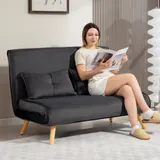 HOMCOM Schlafsofa 3 in 1 2 Sitzer Sofa mit Schlaffunktion, 190 x 120 cm Klappbar Couch Schlafcouch mit 5-stufig Verstellbarer Rückenlehne, Lendenkissen und Samtoptik für Wohnzimmer, Dunkelgrau   Aosom – Bild 3