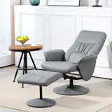 HOMCOM Relaxsessel mit Hocker, Fernsehsessel, TV Sessel mit Liegefunktion, Drehbarer Polstersessel für Wohnzimmer, Schlafzimmer, bis 160 kg, Kunstleder, Hellgrau   Aosom – Bild 3