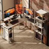 HOMCOM Schreibtisch Gaming Tisch L Form mit Regal, Computertisch mit Monitorständer, Steckdose, USB-Ladeanschluss Eckschreibtisch für Heimbüro, Schlafzimmer, 137 x 140 x 139,5 cm Weiß   Aosom – Bild 3
