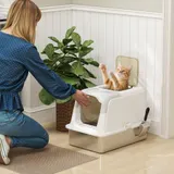 PawHut Katzenklo, Katzentoilette mit Deckel, Streuschaufel, Wanne aus Edelstahl, Katzentoilette mit vorne Eingang und ober Ausgang, Deodorierungsbeutel, für Katzen bis 15 kg, Weiß   Aosom – Bild 3