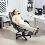 HOMCOM Bürostuhl mit Massagefunktion, Ergonomischer Schreibtischstuhl mit Liegefunktion, Höhenverstellbarer Drehstuhl mit Fußstütze, Grau   Aosom – Bild 3