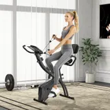 HOMCOM Heimtrainer, 2-in-1 Fahrradtrainer, Hometrainer, klappbarer Trimmrad mit 8 stufig einstellbarem Magnetwiderstand, 1 Paar Spannseil  Aosom – Bild 3
