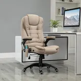 Vinsetto Ergonomischer Chefsessel mit Massage & Heizfunktion, Höhenverstellbare Drehstuhl mit Liegefunktion, Fernbedienung, Leinenoptik, Braun  Aosom – Bild 3