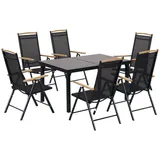 Outsunny Sitzgruppe klappbar 6 Personen Gartenmöbel Set 1 Tisch+6 Stühle Sitzgarnitur Aluminium Mesh Schwarz   Aosom – Bild 1