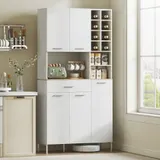 HOMCOM Küchenschrank Buffetschrank mit Arbeitsplatte, 5 Türen, Weinregal, Schublade, Hochschrank mit Verstellbaren Einlegeböden, Kabelloch, Moderner Vorratsschrank, Weiß, 90 x 35 x 183 cm   Aosom – Bild 3