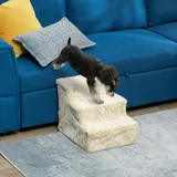 PawHut Hundetreppe 3-stufige 35 cm Haustiertreppe mit Plüschoptik, Katzentreppe für Bett, Sofa, Katzen bis 4,5 kg, Beige   Aosom – Bild 3
