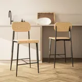 HOMCOM Barhocker 2er Set, Barstuhl mit Fußstütze, Metallgestell, Küchenstuhl mit Sitzhöhe 66 cm, Tresenhocker einfache Montage, Industrie-Design Naturholz+Schwarz   Aosom – Bild 3