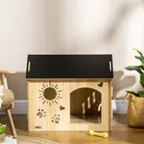 PawHut Hundehütte aus Holz Kleintierhaus mit Lüftungsöffnungen 69 x 50 x 58,5 cm, Hundehaus mit Dach, Indoor MDF Eiche Schwarz   Aosom.de – Bild 3