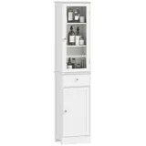 kleankin Badezimmerschrank Badschrank Vitrine Küchenschrank mit Schublade und Regalen 40 x 27 x 1715 cm aus MDF und Acryl in Weiß   Aosom.de – Bild 1