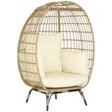 Outsunny Rattansessel Korbform mit Sitzkissen erhöhter Gartensessel für Balkon Terrasse Metall Khaki 105 x 97 x 150 cm   Aosom.de – Bild 1