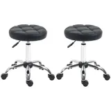 HOMCOM 2er-Set Salonhocker Rollhocker Drehhocker höhenverstellbar mit Rädern Kunstleder Schwarz Ø35,5x48-63cm für Friseursalons & Kosmetikstudios   Aosom.de – Bild 1