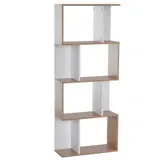 HOMCOM  Bücherregal S-förmiges Standregal Lagerregal 4-stufige Vitrine mit Hardware-Schnalle moderner Raumteiler Spanplatte Naturholz+Weiß    Aosom – Bild 1
