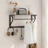 HOMCOM Wandgarderobe mit Ablage Wandregal mit 5 Haken und Stange 70 cm Wandmontierter Garderobenleiste für Flur, Wohnzimmer, Schlafzimmer, Badezimmer Grau   Aosom – Bild 3