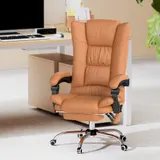 Vinsetto Bürostuhl mit Vibrationsmassage Ergonomischer Chefsessel mit Lendenwärmer, Liegefunktion, Fußstütze, Höhenverstellbar Schreibtischstuhl, Drehstuhl mit Seitentasche, Hellbraun   Aosom – Bild 3