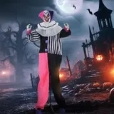 HOMCOM Halloween Dekoration 173 cm Grusel-Clown mit LED-Lichter, Soundfunktion, Haustür Deko mit verstellbare Arme, Kopf, Garten Dekofigur für Party, Bunt   Aosom – Bild 3