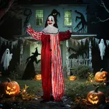 Outsunny 165 cm Halloween Dekoration Halloween Clown mit LED-Lichter, Soundfunktion, Haustür Deko mit verstellbaren Armen, Garten Dekofigur in Lebensgröße für Party   Aosom – Bild 3
