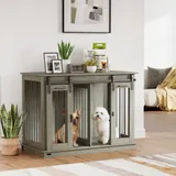 PawHut Hundebox, Haustierbox, Hundehütte mit Zweiraum-Option für Mittelegroße Hunde, Hundebox mit Doppeltüren, Hundehaus, Grau, 120 x 60 x 88,5 cm   Aosom – Bild 3