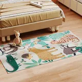HOMCOM Teppich Anti-Rutsch Wohnzimmerteppich Kurzflor mit Dschungel-Muster, Fleece-Optik, Modern-Design für Wohnzimmer Terrasse Balkon & Küche, 150 x 80 cm, Mehrfarbig   Aosom – Bild 3
