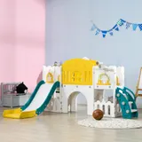 AIYAPLAY Kinderrutsche, 7 in 1, Kleinkinderrutsche mit Basketballkorb, Klettergerüst, Teleskop, Tunnel, Lenkrad, Plattformgang, Aufbewahrungskorb， Kinder Spielplatz für 1 bis 3 Jahre Kinder   Aosom – Bild 3