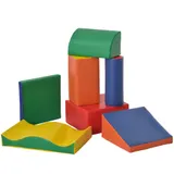 HOMCOM 7-tlg. Softbausteine, Bausteinset, Schaumstoffbausteine zum Toben & Klettern, Riesenbausteine, weiche Bauklötze für Kinderzimmer und Kindergarten, Kunstleder, Bunt   Aosom – Bild 1