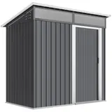 Outsunny Metall Gerätehaus 1,9m² 195x122x182cm Geräteschuppen mit Fundament Pultdach Fenster Schiebetür Haken Handschuhe wetterfest Gartenhaus Outdoor Garten Schuppen für Hinterhof Garten Dunkelgrau   Aosom – Bild 1