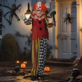 Outsunny Halloween Dekoration, 173 cm Halloween Clown mit leuchtenden Augen, beweglichen geräuschaktivierten Arme Kopf, Garten Dekofigur mit Hammer, gruseligem Sound, für Party Spukhaus Requisite   Aosom – Bild 3