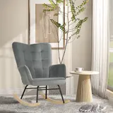HOMCOM Schaukelstuhl, Schaukelsessel mit Samtoptik, Armlehne, Sessel mit Holzkufen, Relaxsessel für Wohnzimmer, Schlafzimmer, Dunkelgrau   Aosom – Bild 3