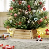HOMCOM Weihnachtsbaumrock 65 x 65 cm Weihnachtsbaum Kragen aus Tannenholz, Weihnachtsbaumkorb für Party, Weihnachten, Naturholz   Aosom – Bild 3