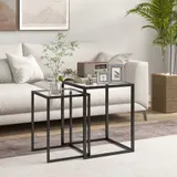 HOMCOM 2er Set Beistelltisch stapelbarer Nachttisch Couchtisch mit Beinen aus Stahl, modern Wohnzimmertisch Sofatisch Kaffeetisch für Wohnzimmer Schlafzimmer Schwarz   Aosom – Bild 3