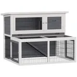 PawHut Hasenstall 2 Ebenen mit klappbar Dach Kaninchenstall aus Vollholz Winterfest Doppelstockhaus mit Freilaufgehege 122x95x93,5 cm Kaninchenkäfig Outdoor Kleintierstall für Hasen Kaninchen Grau   Aosom – Bild 1