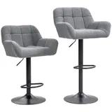 HOMCOM 2er-Set Barhocker Barstuhl Höhenverstellbar Küchenstühle 360° Drehstuhl Bistrohocker mit Fleece-Optik, Lehne und Fußstütze für Bartheke Küche Esszimmer Grau 57,5 x 52,5 x 93-114 cm   Aosom – Bild 1