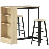 HOMCOM Bartisch mit Barhocker Set, 3-tlg. Bartisch-Set mit Küchentisch, Stauraum, 2 Hocker, Fußstützen, im Modern-Stil, Platzsparend Essgruppe für Esszimmer, Küche, Stahl, Eiche   Aosom – Bild 1