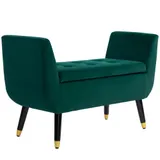 HOMCOM Luxus Sitzbank Polsterbank mit Stauraum Armlehnen Truhenbank Samtartiges Polyester Gummiholz Grün 107 x 42 x 65 cm   Aosom – Bild 1
