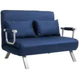 HOMCOM Schlafsofa 2er-Sofa mit Schlaffunktion und verstellbarer Rückenlehne, Couch mit Wurfkissen in Samtoptik, Polstersofa für Wohnzimmer & Schlafzimmer, Blau   Aosom.de – Bild 1