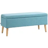 HOMCOM Sitzbank Polsterbank mit Stauraum Bettbank mit Leinenoptik für Flur Schlafzimmer Wohnzimmer Gummiholz Blau 110 x 39 x 45 cm   Aosom – Bild 1