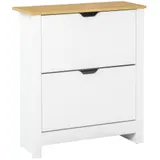 HOMCOM Schuhschrank platzsparend  Schuhkipper mit 2 Klappen für 12 Paar Schuhe, Schuhregal für Flur, Weiß+Natur  Aosom – Bild 1