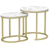 HOMCOM Couchtisch rund 2er Set Stapelbarer Beistelltisch mit Stahlrahmen, Wohnzimmertisch Kaffeetisch für Wohnzimmer Schlafzimmer Weiß   Aosom – Bild 1