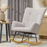 HOMCOM Schaukelstuhl, Schaukelsessel mit Armlehne, Teddysamt-Optik, Relaxsessel mit Holzkufen, Schwingsessel Stillsessel für Schlafzimmer, Wohnzimmer, Hellgrau   Aosom – Bild 3
