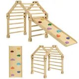 AIYAPLAY 3 in 1 Klettergerüst Set mit Rutsche, Kletterdreieck zum Rutschen und Klettern, Kletterspielzeug aus Holz, für Kinder 1,5-4 Jahre, Indoor, Mehrfarbig   Aosom – Bild 1