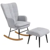 HOMCOM Schaukelstuhl Schwingsessel mit Hocker, Armlehnsessel, Relaxsessel mit Leinenoptik, Schaukelsessel bis 130 kg Belastbarkeit, Hellgrau   Aosom – Bild 1