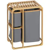 HOMCOM Wäschekorb mit Plattform  Bambus Wäschesammler mit 3 abnehmbaren Wäschesäcken, Wäschesortierer, Grau+Natur, 50x32x69,7cm  Aosom – Bild 1