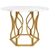 Runder Esstisch für 4 Personen, Küchentisch mit MDF Tischplatte und Metall Tischbeine, 100x100x76 cm, Weiß+Gold – Bild 1