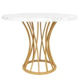 Runder Esstisch für 4 Personen, MDF Tischplatte, 80x80x76 cm, Weiß+Gold – Bild 1
