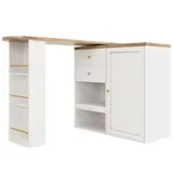 Um 360° drehbarer Bartisch mit 2 Schubladen und Schiebetürschrank, 3 Ebenen offener Stauraum, Weiß – Bild 1