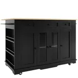 Kücheninsel mit klappbare Tischplatte, Esszimmerwagen mit gehärtetem Glas, 151,5x60/85x91,7 cm, Schwarz – Bild 1