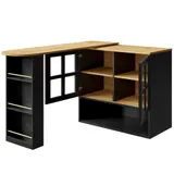 360° Drehbarer Essbar, mit Snackregal und 5 Ablageflächen, 138-204x39x102,5 cm, Schwarz – Bild 1