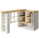 360° Drehbarer Essbar, mit Snackregal und 5 Ablageflächen, 138-204x39x102,5 cm, Weiß – Bild 1