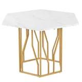 Moderner sechseckiger Esstisch, mit goldenen Metallbeinen, 115,5x100x75 cm, Weiß+Gold – Bild 1