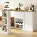 Um 360° drehbarer Bartisch mit 2 Schubladen und Schiebetürschrank, 3 Ebenen offener Stauraum, Weiß – Bild 3